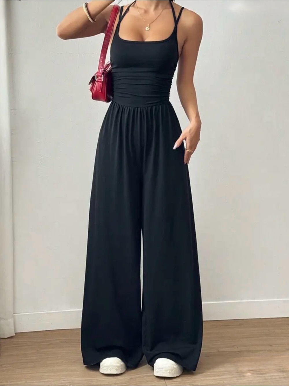 Black Wide-Leg Jumpsuit with Spaghetti Straps